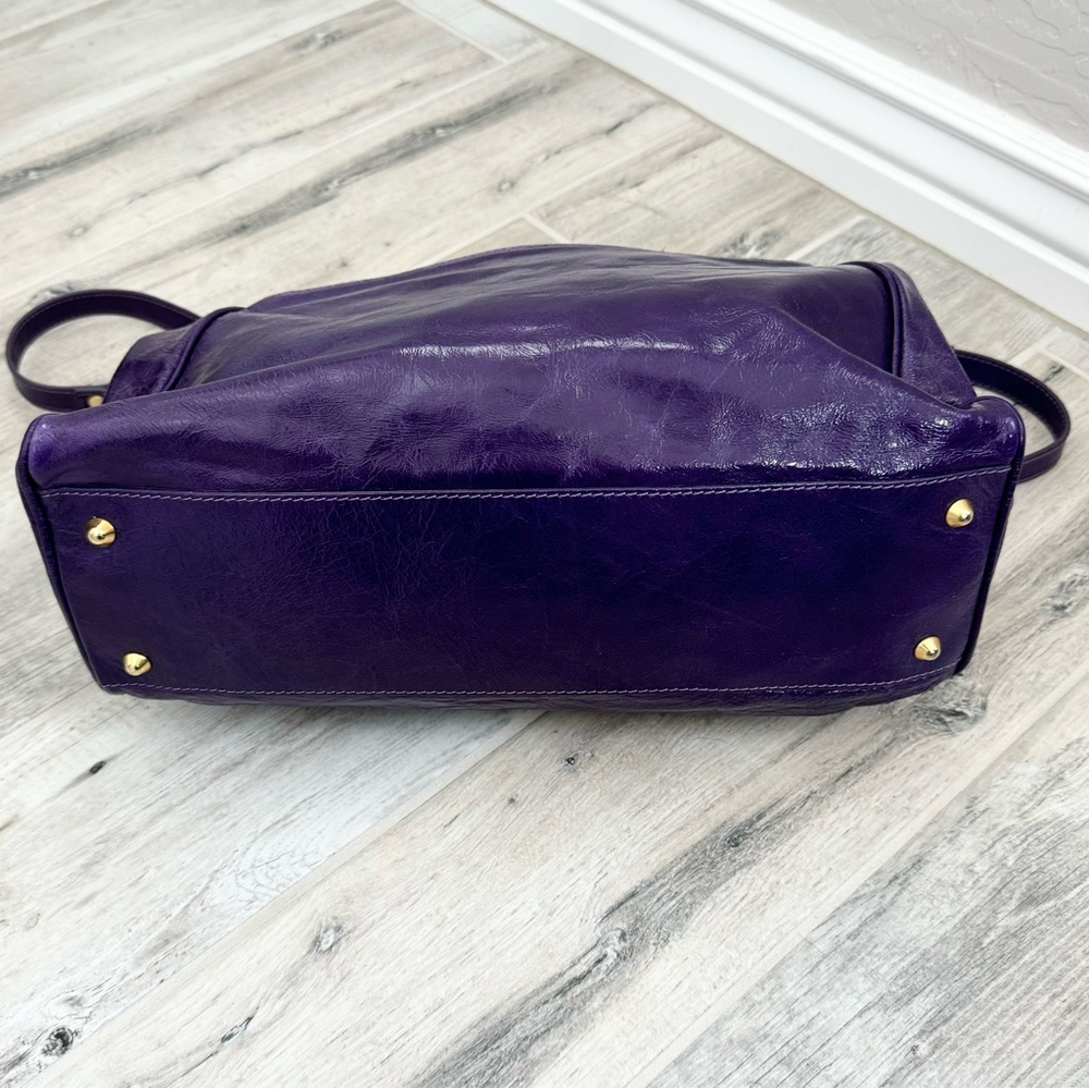 Maurizio Taiuti Genuine Leather Purple Satchel Crossbody Bag - Picture 8 of 14